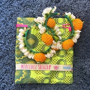 Mercedes Salazar Orange Fruit and Flowers Pierced Earrings w/ Designer Bag